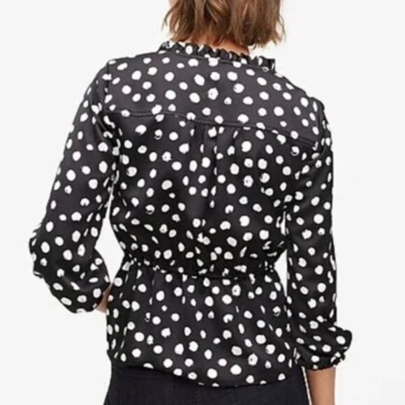 J.Crew Peplum Blouse Satin Backed Crepe Polka Dot - Picture 2 of 5